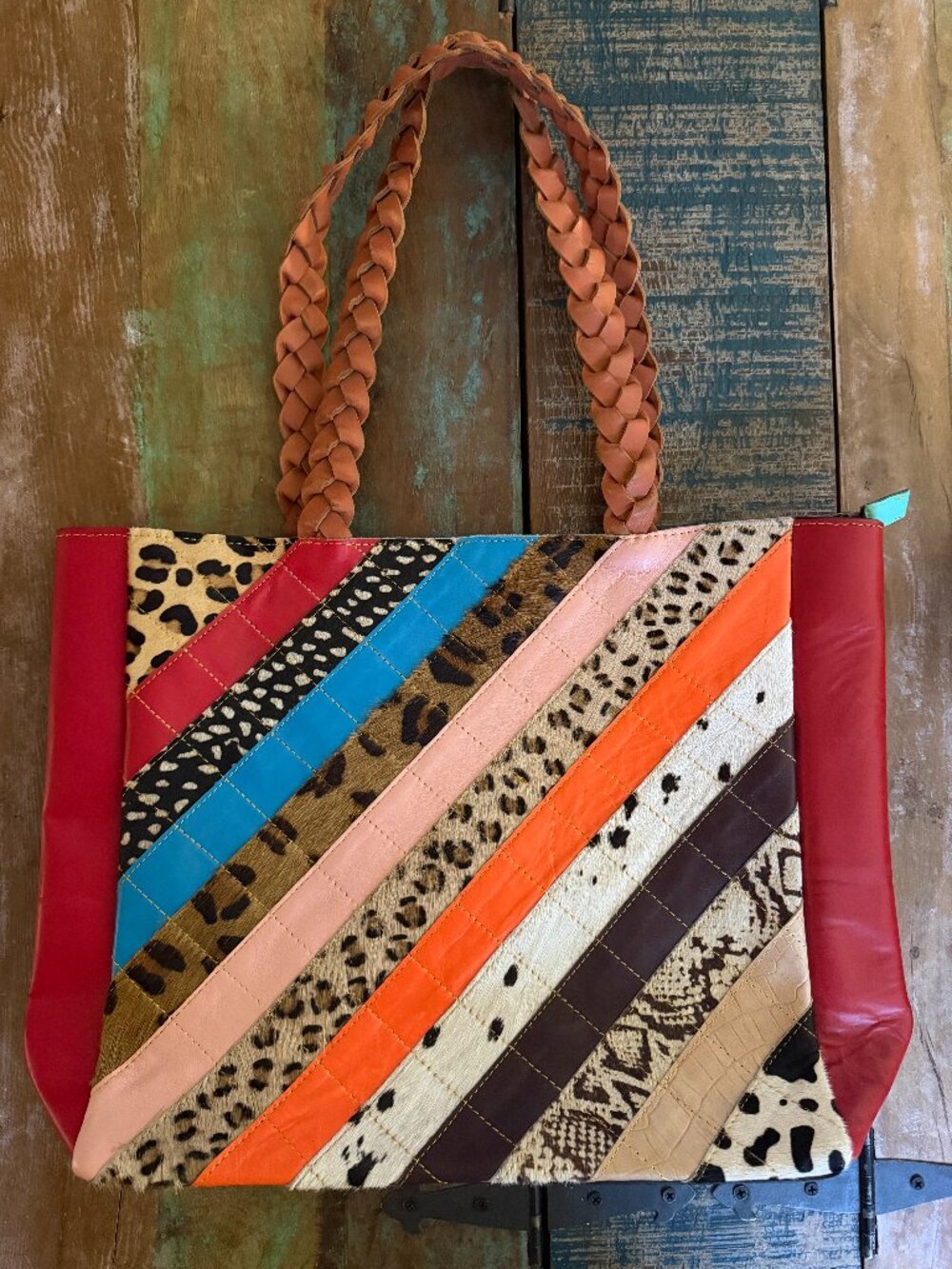 Folklore Couture Handmade Leather/Hide Braided Handle Tote Bag / Laptop Bag